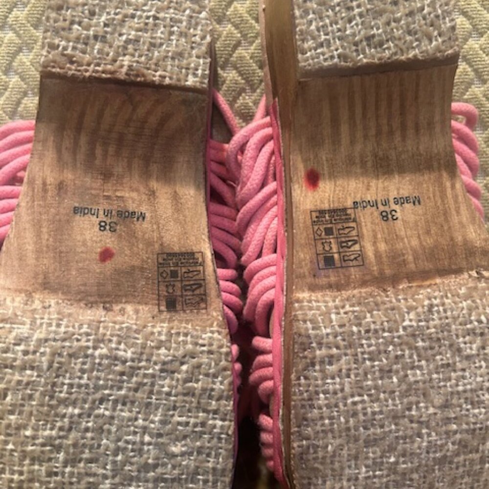 Free People Candy Pink Crochet Lace Up Wooden Heel Clogs NEW - Picture 8 of 16